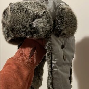 Eddie Bauer Gray Faux Fur Trapper Hat